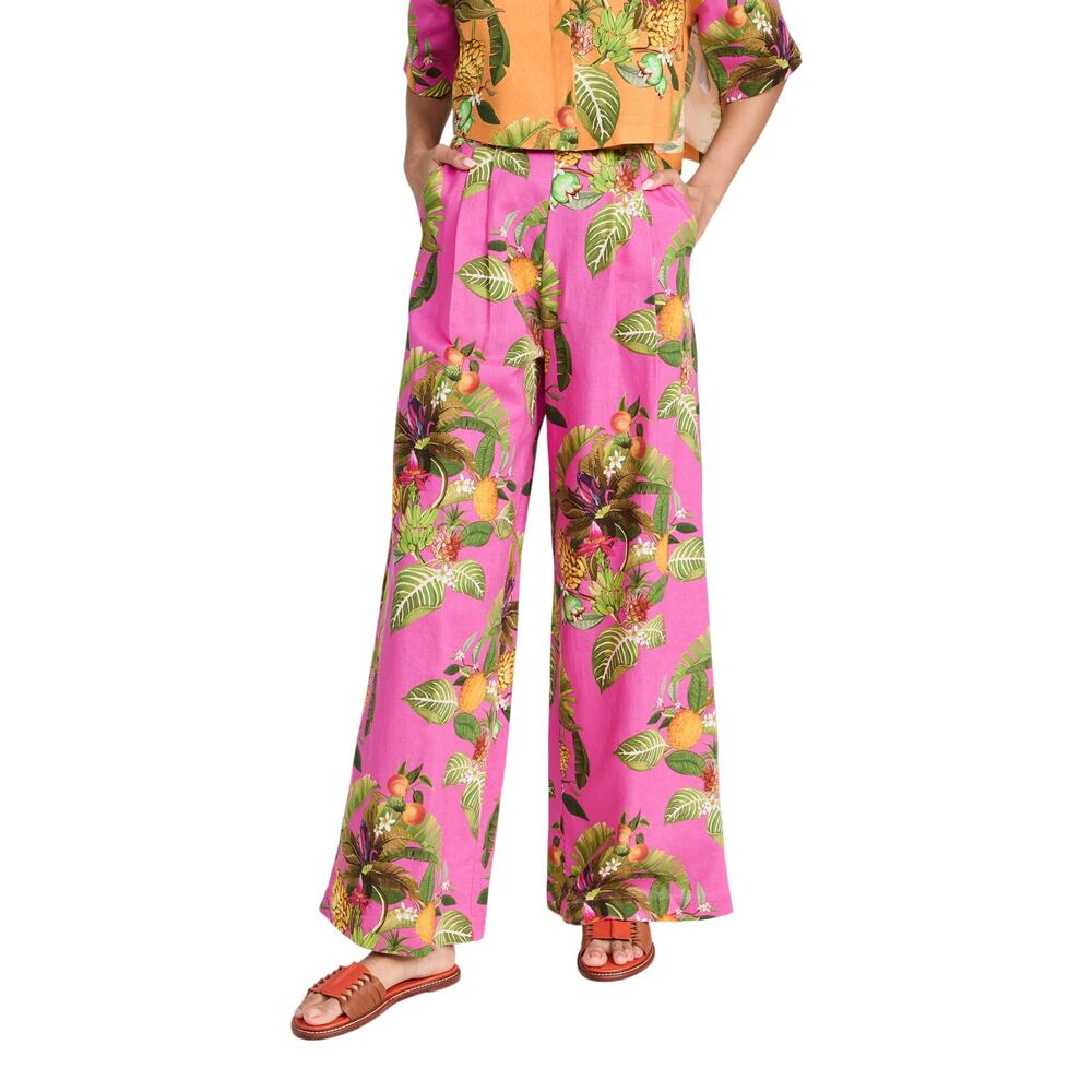 Borgo De Nor Vibrant Multicolor Melia Linen Pants Size 12